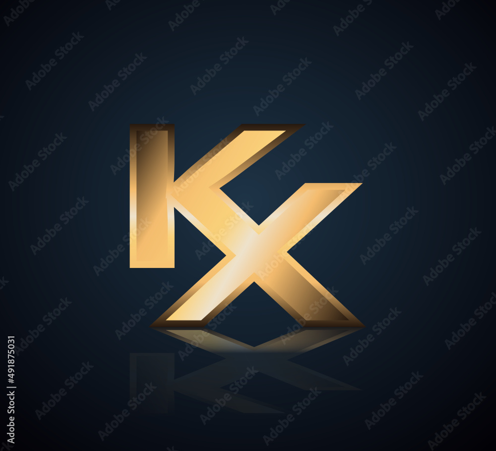 Modern Initial logo 2 letters Gold simple in Dark Background with Shadow Reflection KX Modern Initial logo 2 letters Gold simple in Dark Background with Shadow Reflection KX
