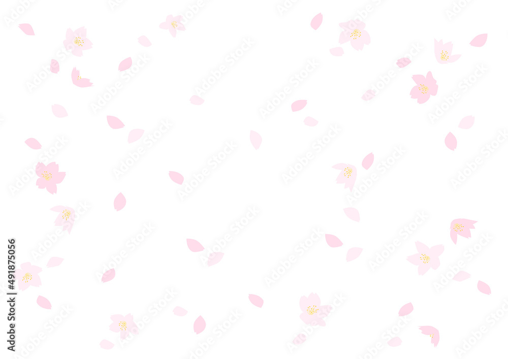 桜の花吹雪の背景イラスト