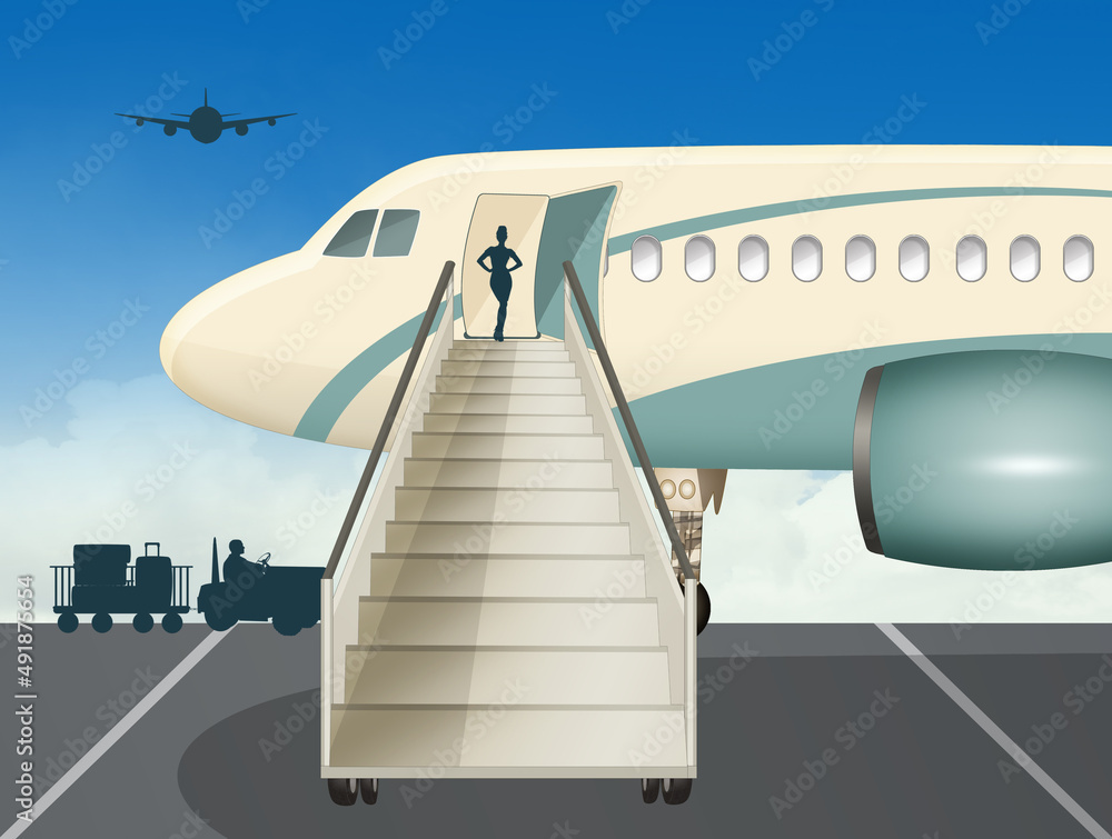 illustration of airplane ready to disembark passengers