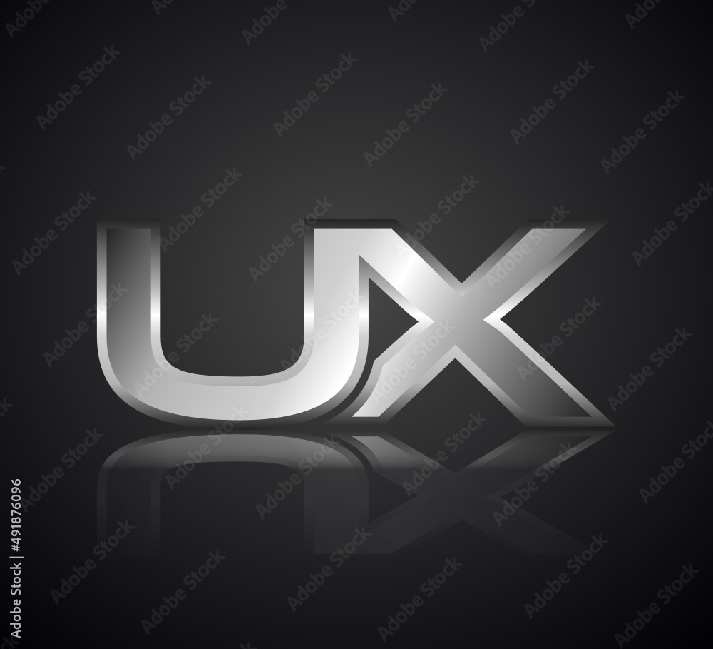 Modern Initial logo 2 letters Silver Metal Chrome simple in Dark Background with Shadow Reflection UX Modern Initial logo 2 letters Silver Metal Chrome simple in Dark Background with Shadow Reflection UX