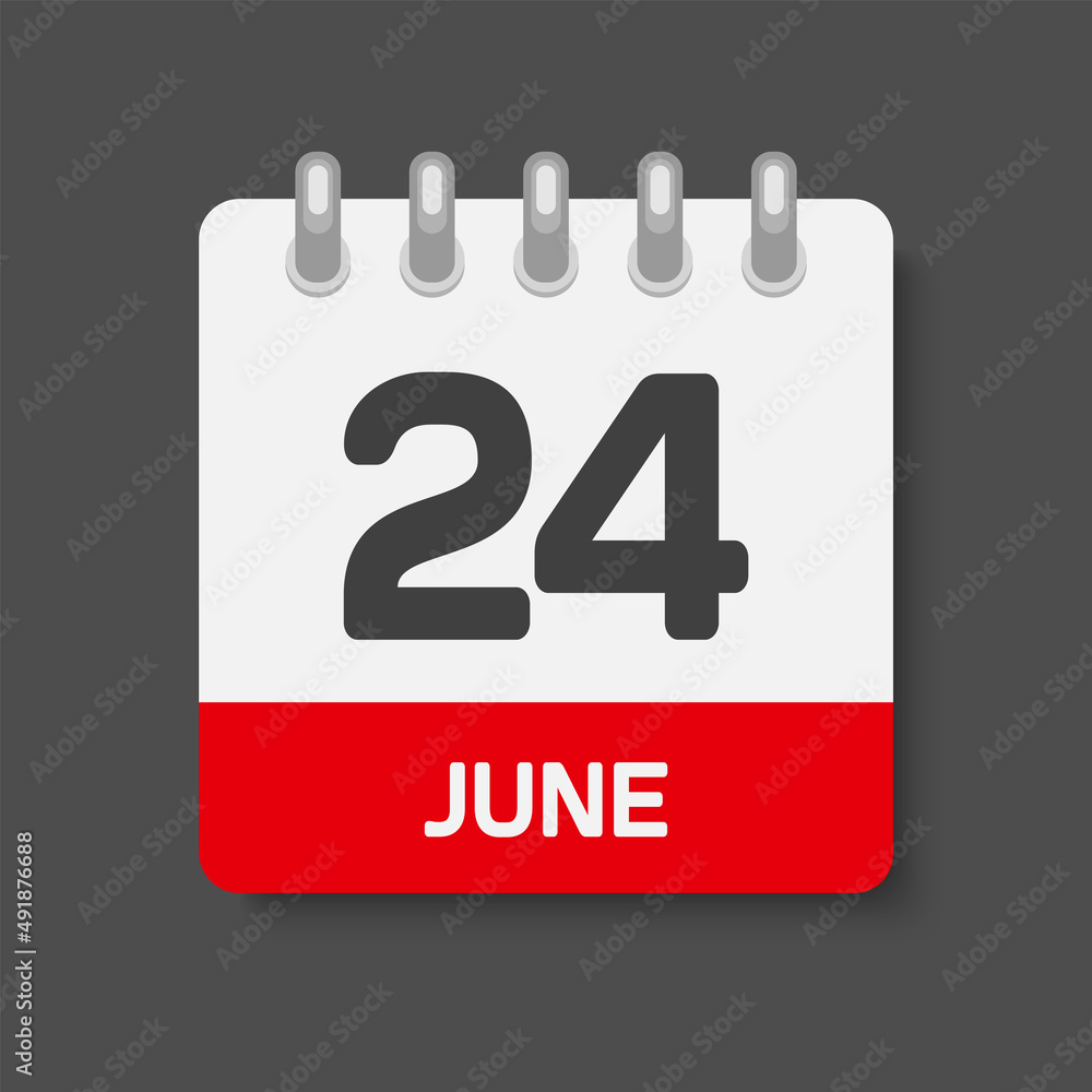 Icon day date 24 June, template calendar page Icon day date 24 June, template calendar page