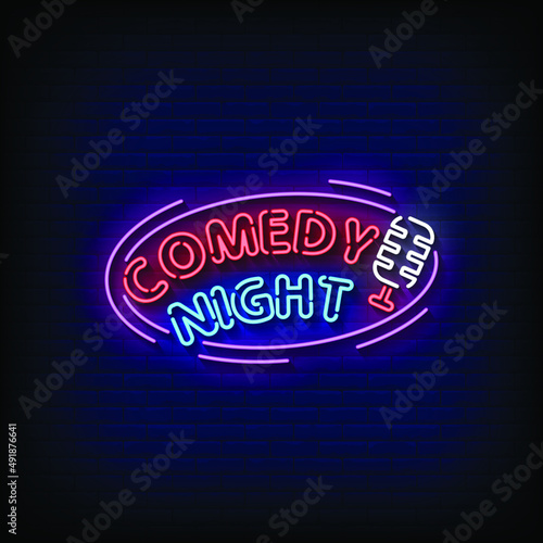 Comedy Night Neon Signs Style Text Vector