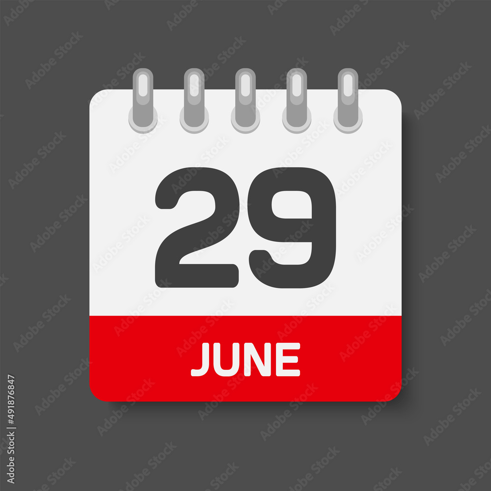 Icon day date 29 June, template calendar page Icon day date 29 June, template calendar page