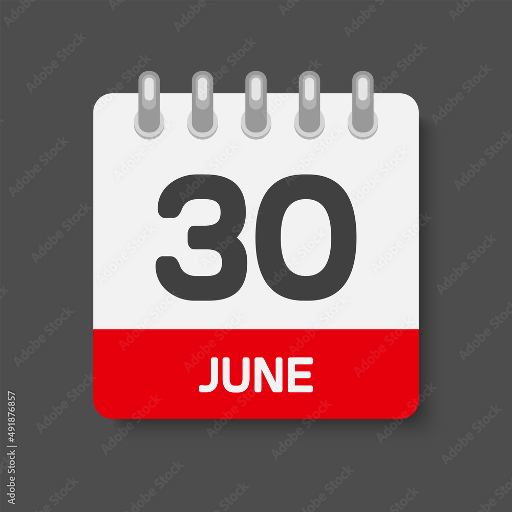 Icon day date 30 June, template calendar page Icon day date 30 June, template calendar page