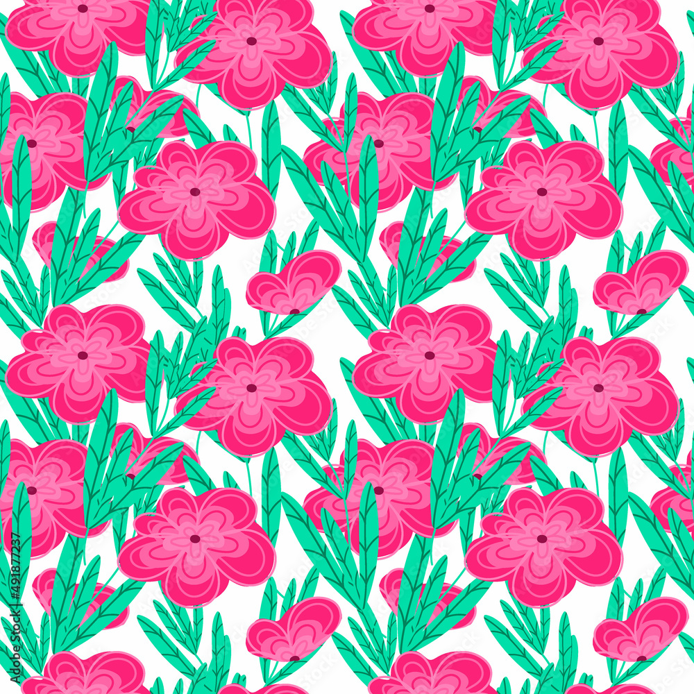 A seamless pattern of flowers and branches. Hand-drawn doodle-style elements. Cute, fantastic flowers on a white background. Magical plants. Suitable for textiles, wallpaper and packaging. A seamless pattern of flowers and branches. Hand-drawn doodle-style elements. Cute, fantastic flowers on a white background. Magical plants. Suitable for textiles, wallpaper and packaging.