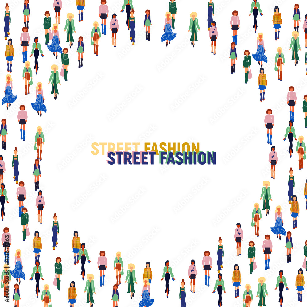 Women in trendy clothes. Fashion flat style vectorframe Women in trendy clothes. Fashion flat style vectorframe