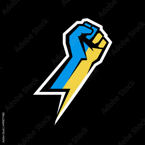 Vector fist icon colored in ukraine flag color art.