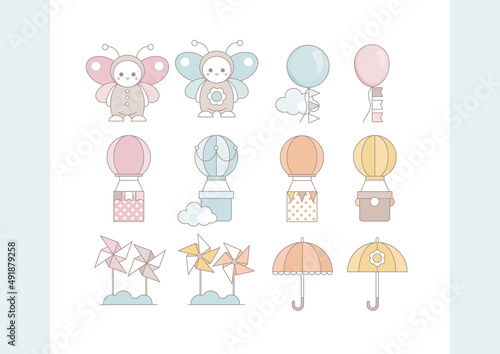  Spring Holiday Decor with cute elements. Cute flat cartoon characters. Perfect for scrapbooking, greeting card, poster, tag, party invitation, sticker set.