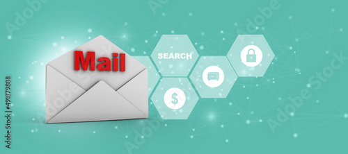 3d illustration Network community concept .e mail sign
