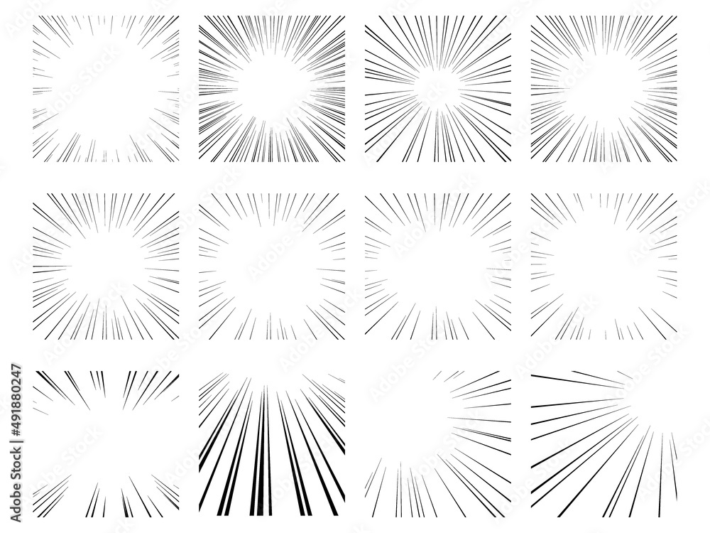 Obraz premium 正方形の黒色の集中線のベクター素材セット