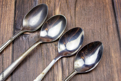 Spoons. Tea dessert spoons. Silver spoons. Old tablespoons.