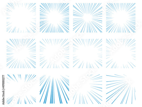 正方形の青色の集中線のベクター素材セット