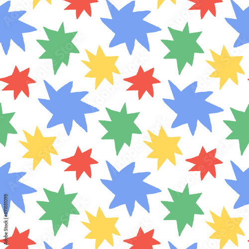 Hand drawn vector illustration of star bursting boom pattern. Explosion color comic shapes.