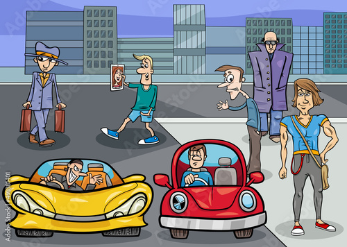 comic people characters on street in the city