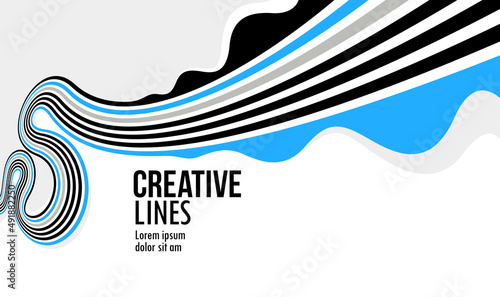 Creative lines vector abstract background, 3D perspective linear graphic design composition, stripes in dimensional rotation poster or banner.