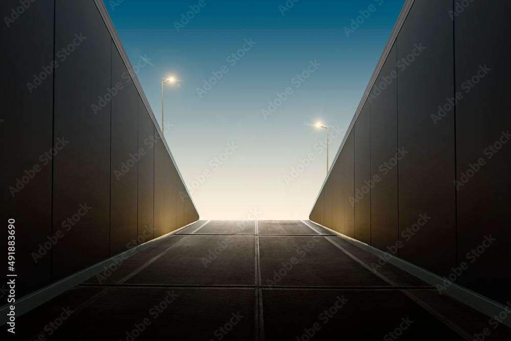 Obraz premium Night view of urban tunnel exit. Escape concept.