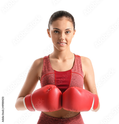 Sporty teenage girl in red ...
