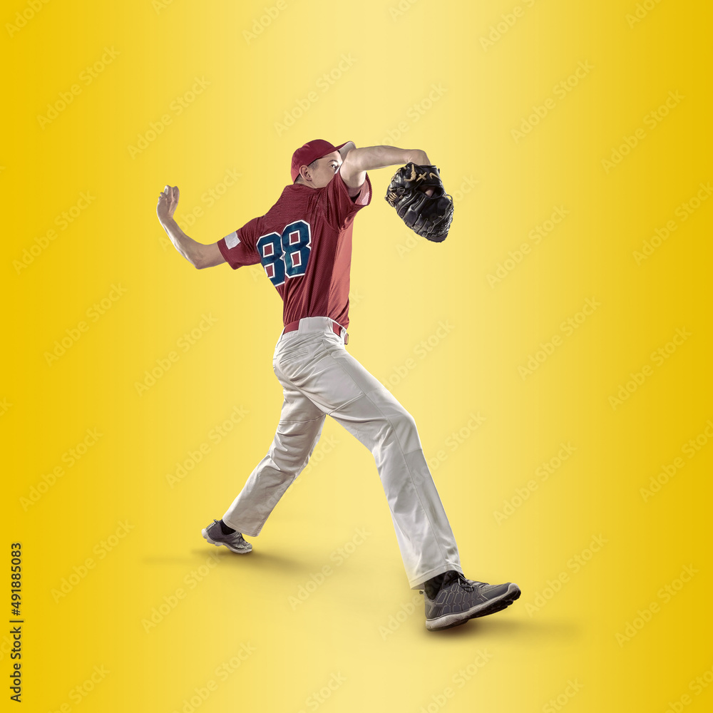 Baseball players in dynamic action in action on gradient multicolored neon background. Concept of sport competition. Baseball players in dynamic action in action on gradient multicolored neon background. Concept of sport competition.