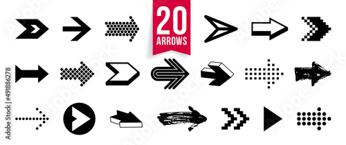 Arrow symbols big set of different shapes styles and concepts, cursors for icons or logo creation, single color monochrome logotypes.