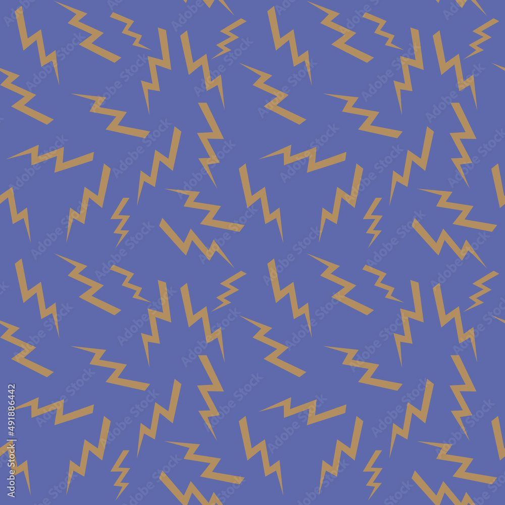 Seamless pattern with beige lightnings on a purple background.