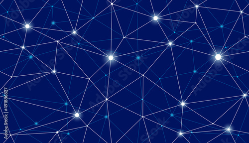 Technology communication seamless vector pattern with connected thin lines, blue endless wallpaper background science theme.