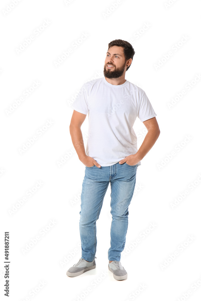 Handsome man in t-shirt on white background Handsome man in t-shirt on white background