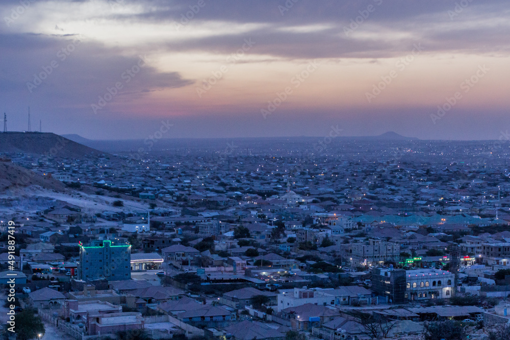 Sunset aerial view of Hargeisa, capital of Somaliland
