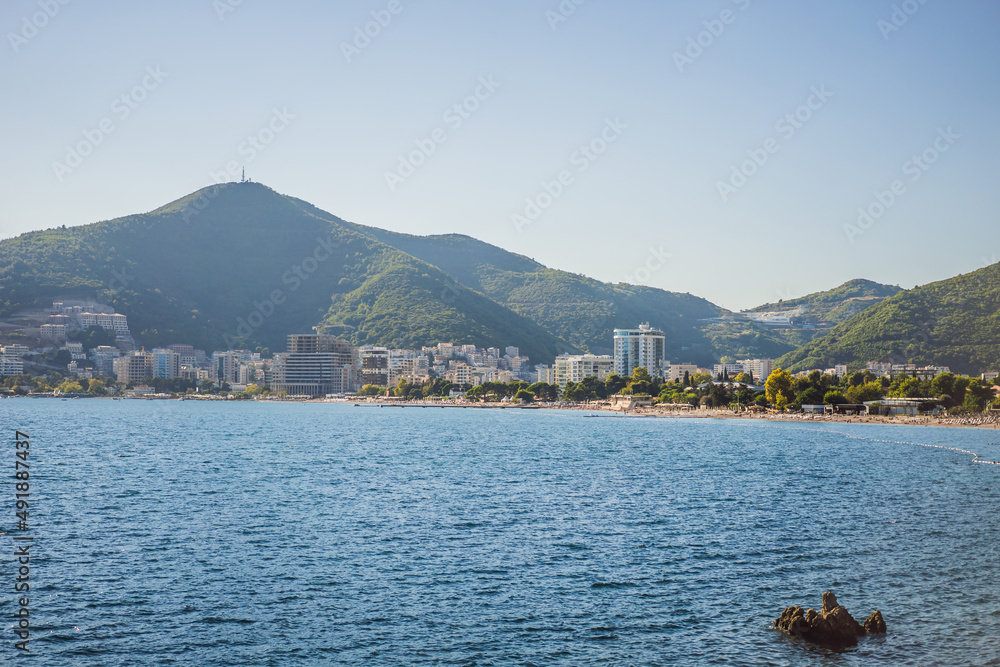 Panoramic landscape of Budva riviera in Montenegro. Balkans, Adriatic sea, Europe