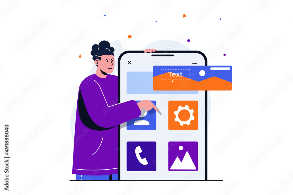 App development modern flat concept for web banner design. Male ...