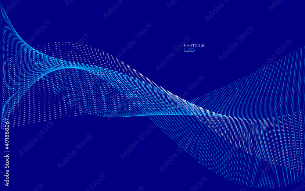 Dark blue airy particles flow vector design, abstract background with wave of flowing dots array, digital futuristic illustration, nano technology theme. Dark blue airy particles flow vector design, abstract background with wave of flowing dots array, digital futuristic illustration, nano technology theme.