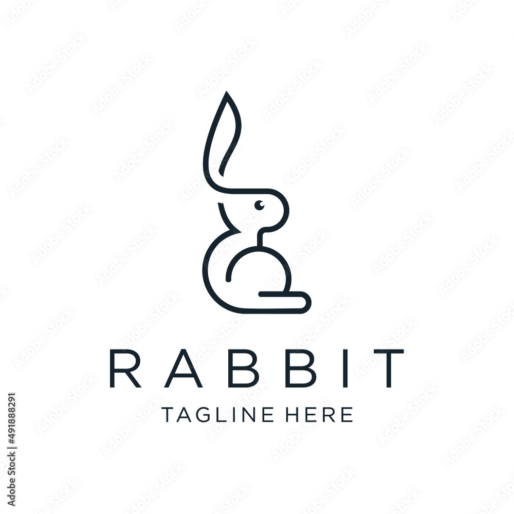 rabbit logo simple monoline design illustration
