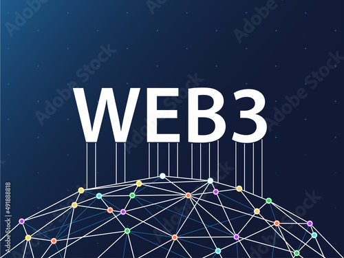 Web3 / Web 3.0 background. Blue dark wallpaper with connected World Wide Web illustration.