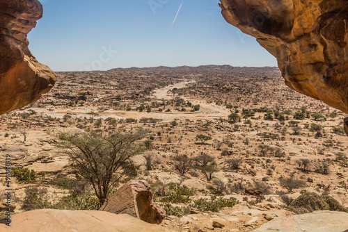 Landscape view from the Laas Geel rock paintings, Somaliland photo