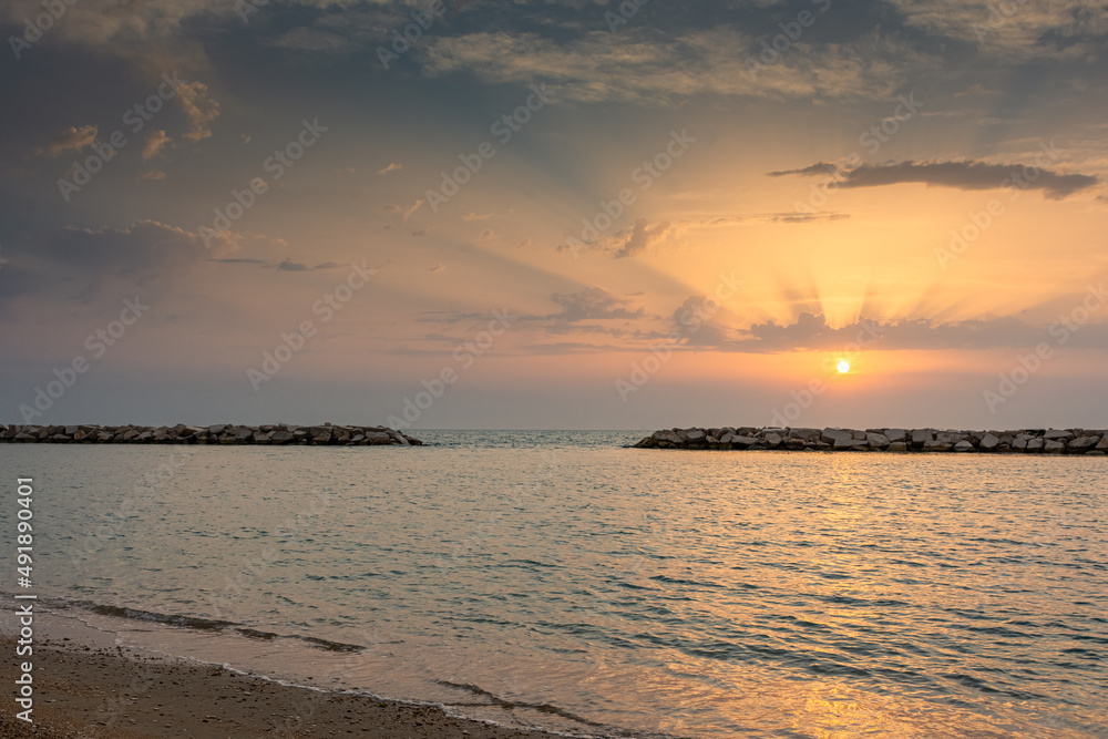 Fototapeta premium Sunrise over the Adriatic Sea in Marche, Italy