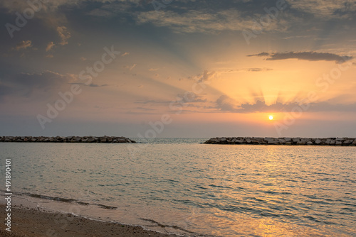 Sunrise over the Adriatic Sea in Marche  Italy