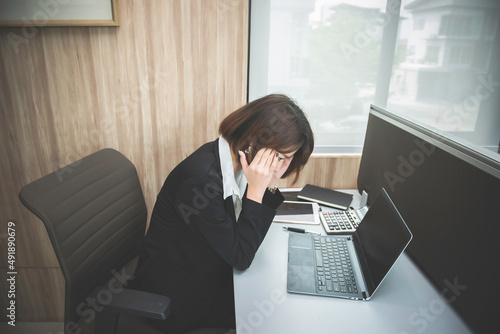 Asian stress business woman working fail,The owner of the company blamed her with bad word,The boss was complaining about the sales.