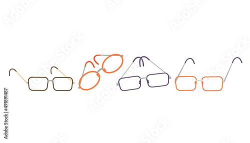 A set of glasses for an optician. Choice of glasses to improve vision. Collection. Vector illustration.