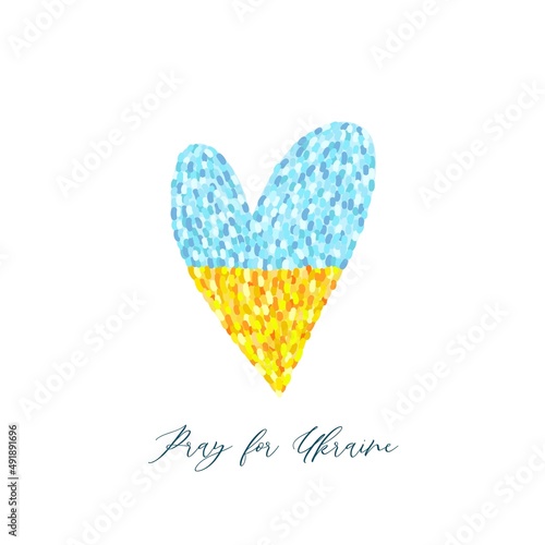 Pray for Ukraine. Blue and yellow heart. Ukrainian flag. Concept illustration in support of Ukrainians. Vector illustration in impressionism style, heart silhouette.