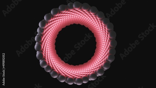 Array of spheres forming a micro tube. Nano array cylindrical formation. Stacked balls. Microtubule, microfilament. Lattice network molecular layer 3d render illustration photo