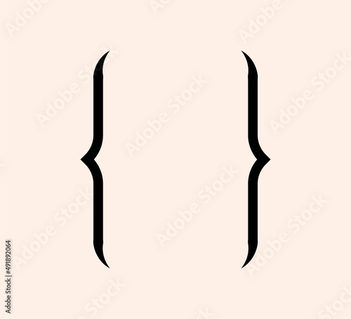 Curly braces punctuation mark black icon. Vintage brackets symbol figure for typing or typography. Ornament and vector eps isolated design element concept for messages and quotes