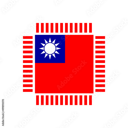 Flag of Taiwan. Integrated circuit icon in colors of taiwanese flag. Semiconductor manufacturing. Processor, microchip. Vector Illustration. EPS10.