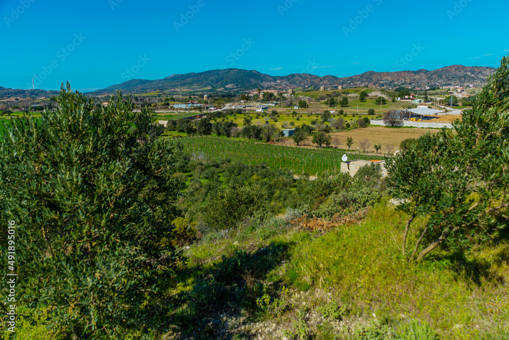 Obraz premium KIZLAN, MUGLA, TURKEY: Turkish traditional old windmills in the village of Kizlan, near the town of Datca.