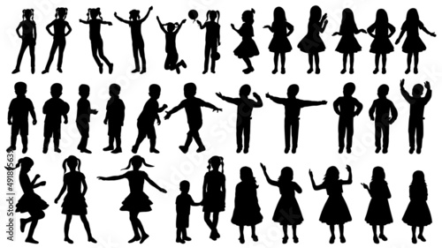 set of kids black silhouette, isolated vector