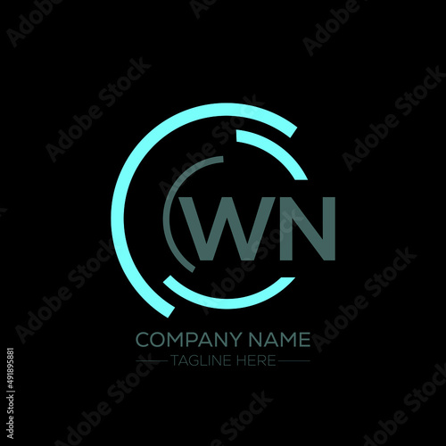 WN logo monogram isolated on circle element design template, WN letter logo design on black background. WN creative initials letter logo concept.  WN letter design. photo