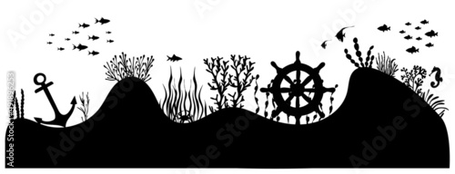 bottom of the sea black silhouette, isolated vector