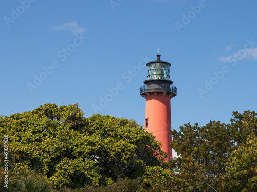 Red Colored Lighthouse near Jupiter, Floriday photo