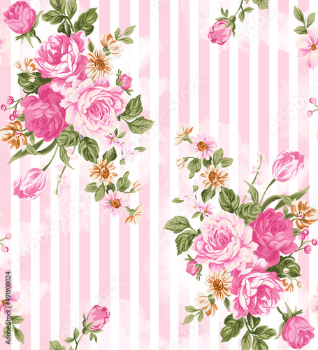 pink roses on stripes background