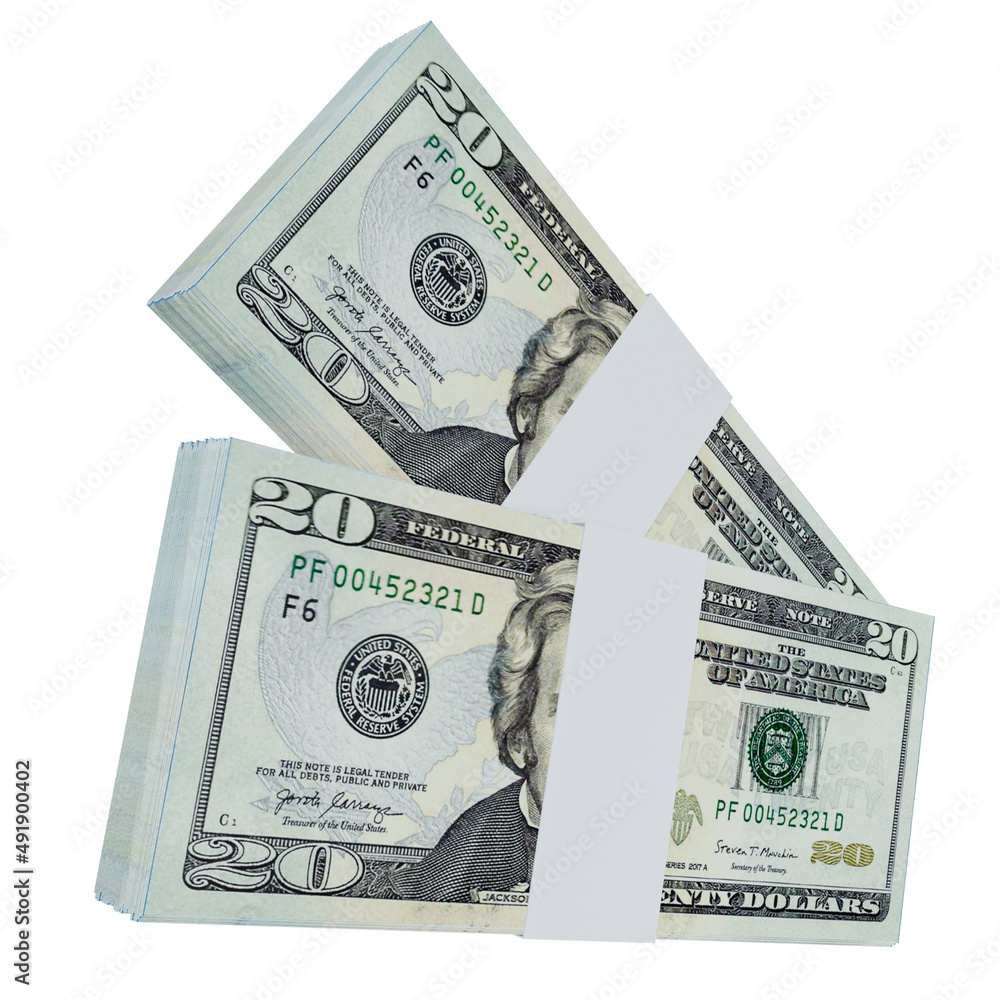 USA Currency Dollar 20: Stack of US Dollar USA banknote USA Currency Dollar 20: Stack of US Dollar USA banknote