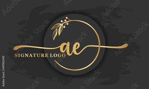 golden signature logo for initial letterLetter Ae. Handwriting vector illustration image