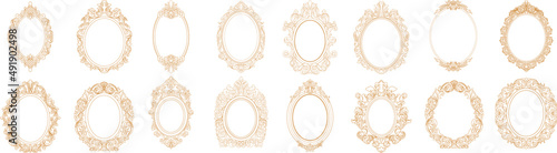 Set of golden oval vintage frames, design elements. Vector.